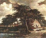 HOBBEMA, Meyndert Landscape with a Hut f oil painting on canvas